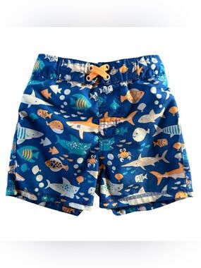 Mick Mack Navy Kids Swim Trunks with Orange Sea Creature Accents 18 Mos